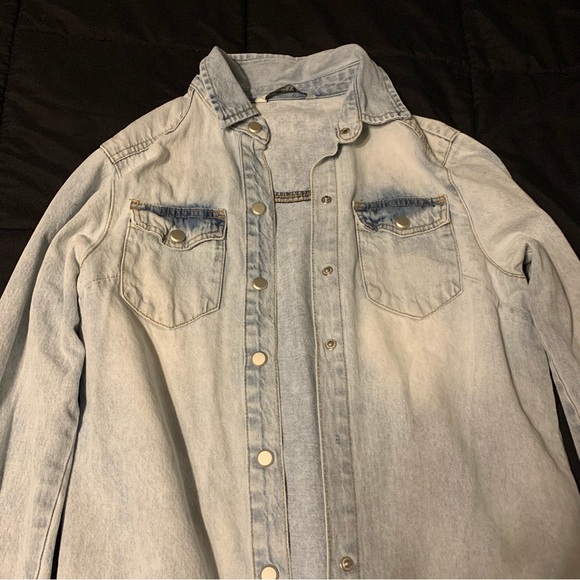 Distressed button long sleeve jean jacket highway jeans M - Picture 5 of 5